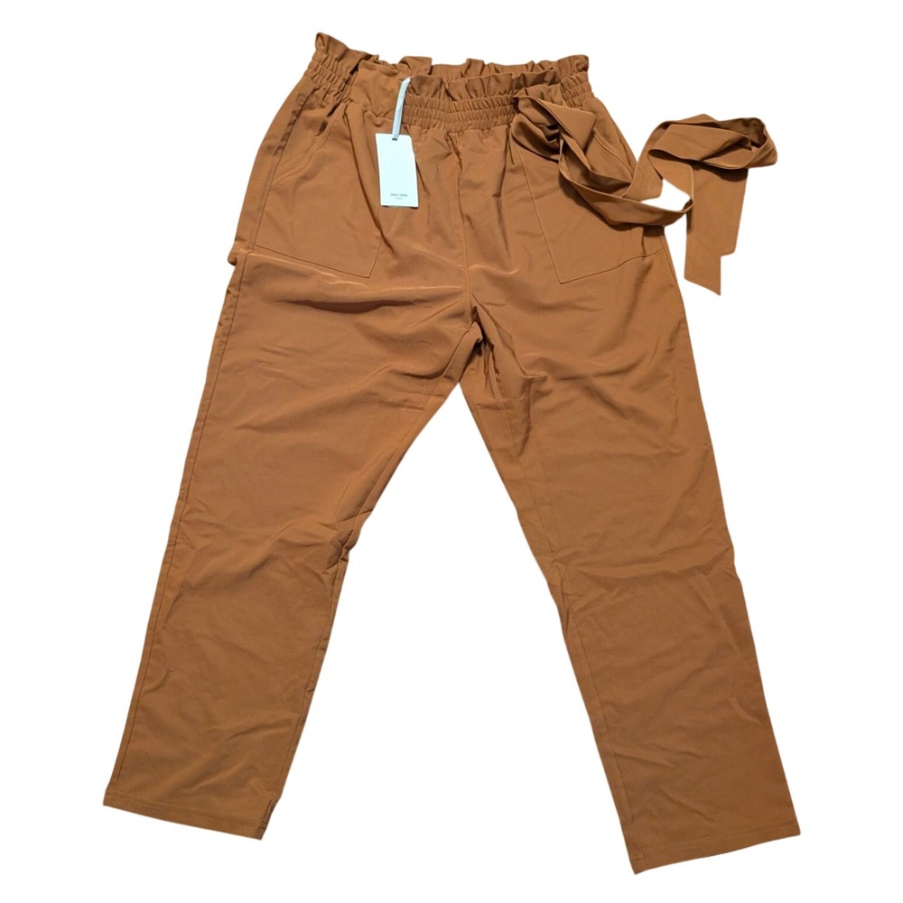 Grace Karin Womens Paperbag Waist Trousers Brown Belted Straight Leg Pants 2XL